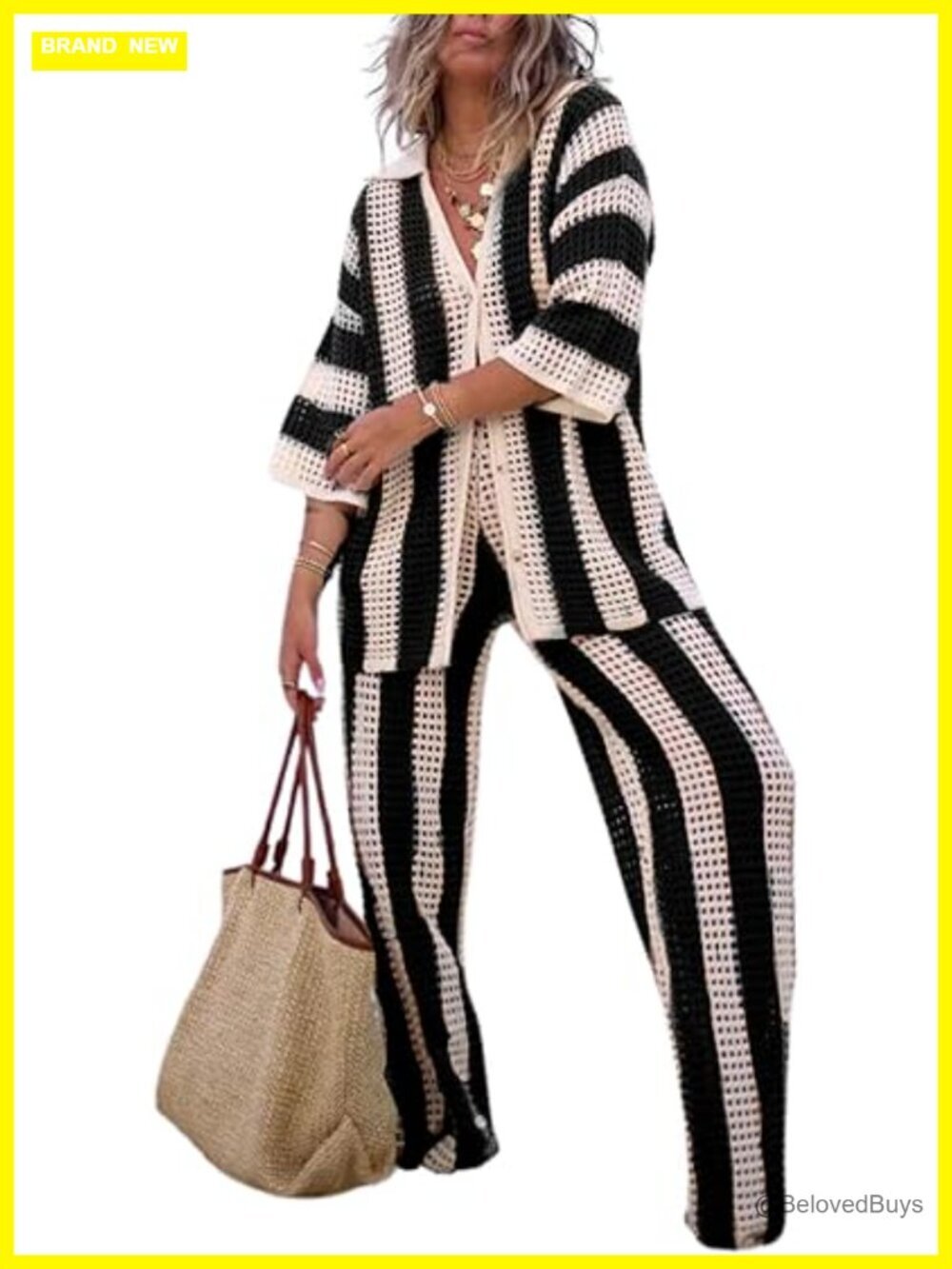 Women Cover Up Sets Button Up Tops with Pants Crochet Set 2 Piece Outfits